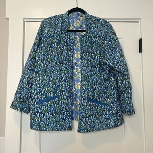 Quilted Reversible Blue Floral Jacket Cottagecore Women's Medium